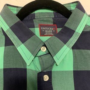 UNTUCKit XXL Slim Fit Long Sleeve Button Down Green & Black Plaid shirt